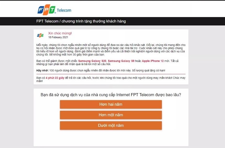 website giả mạo FPT Telecom