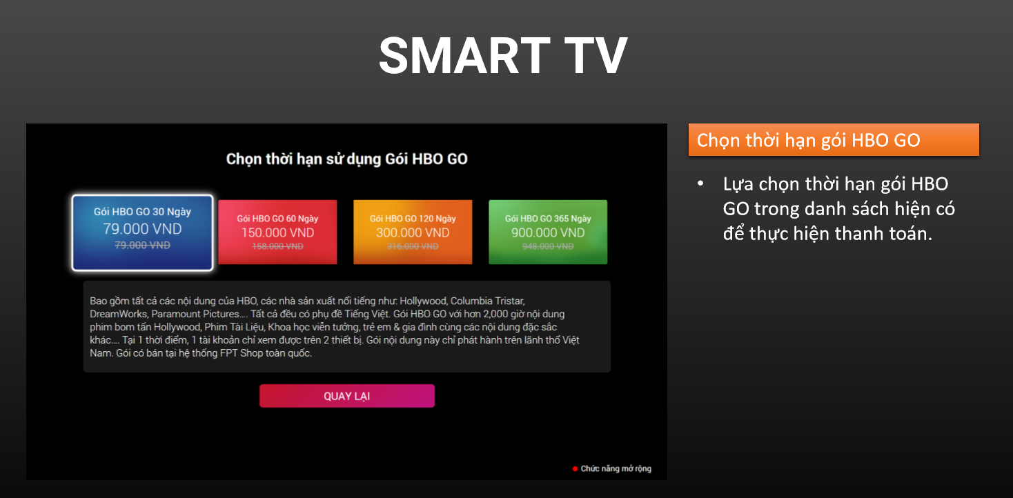 Bước 5 mua HBO GO trên smart TV